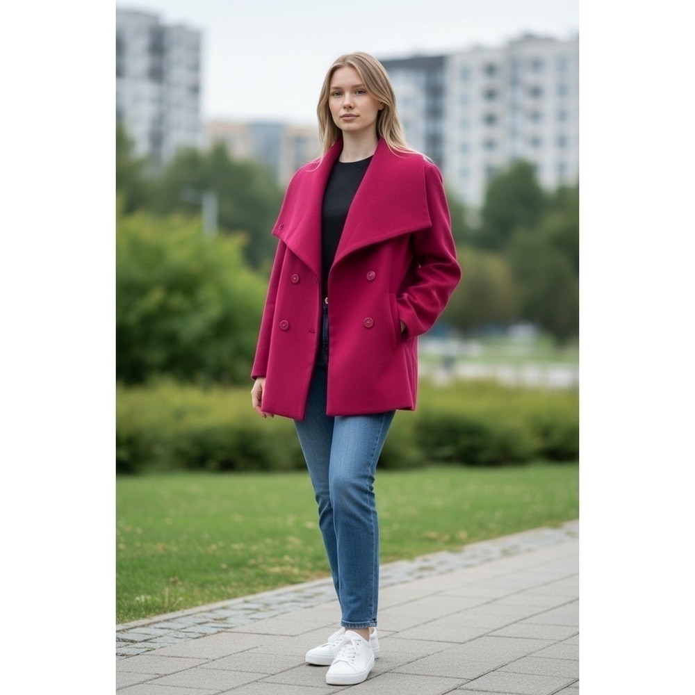 Luii Womens Fuchsia Pink Asymmetrical Snap Front Jacket Coat J2100FC Small NWT